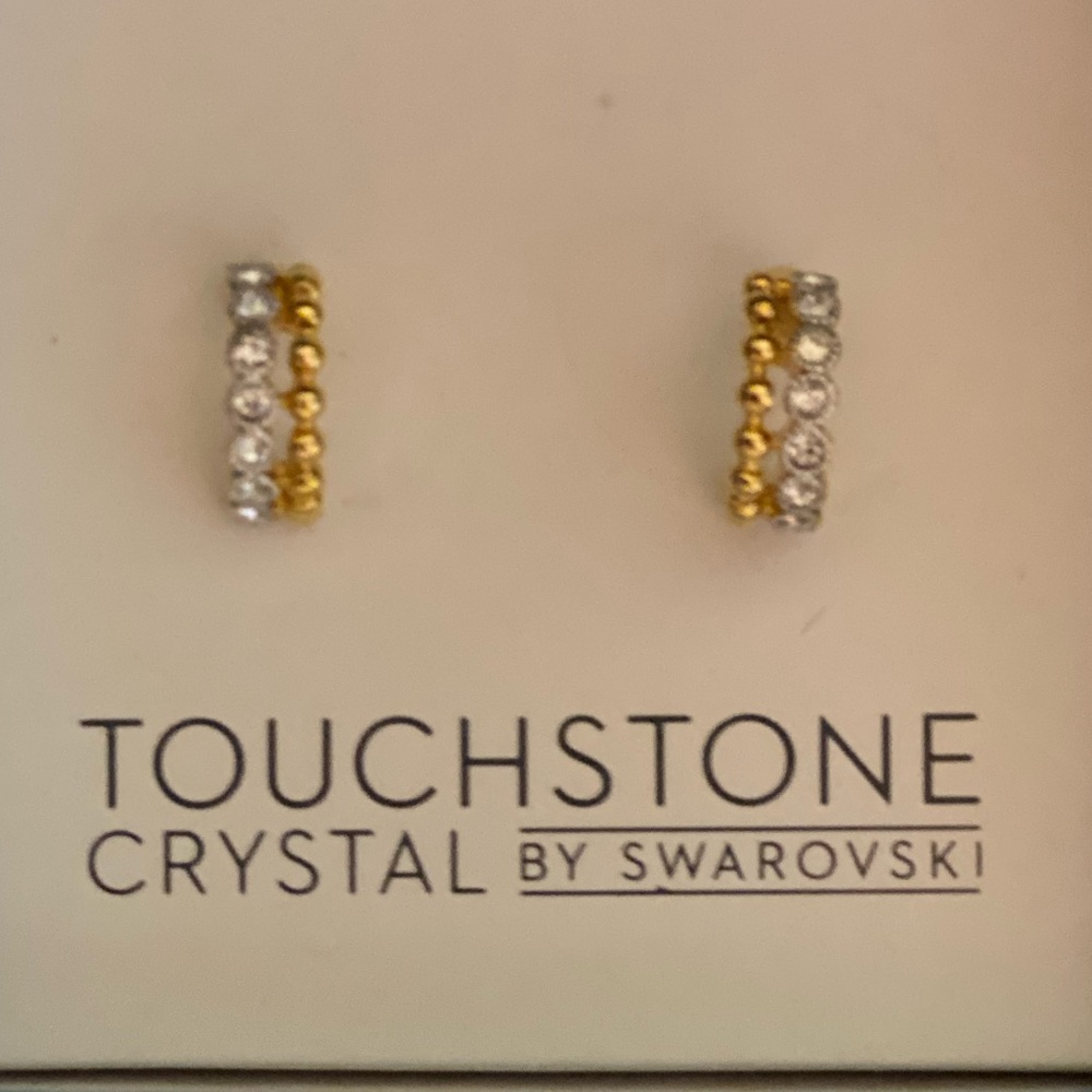 Small Exquisite semi hoop earrings w/Zwarovski Crystal hoops are 18K gol…